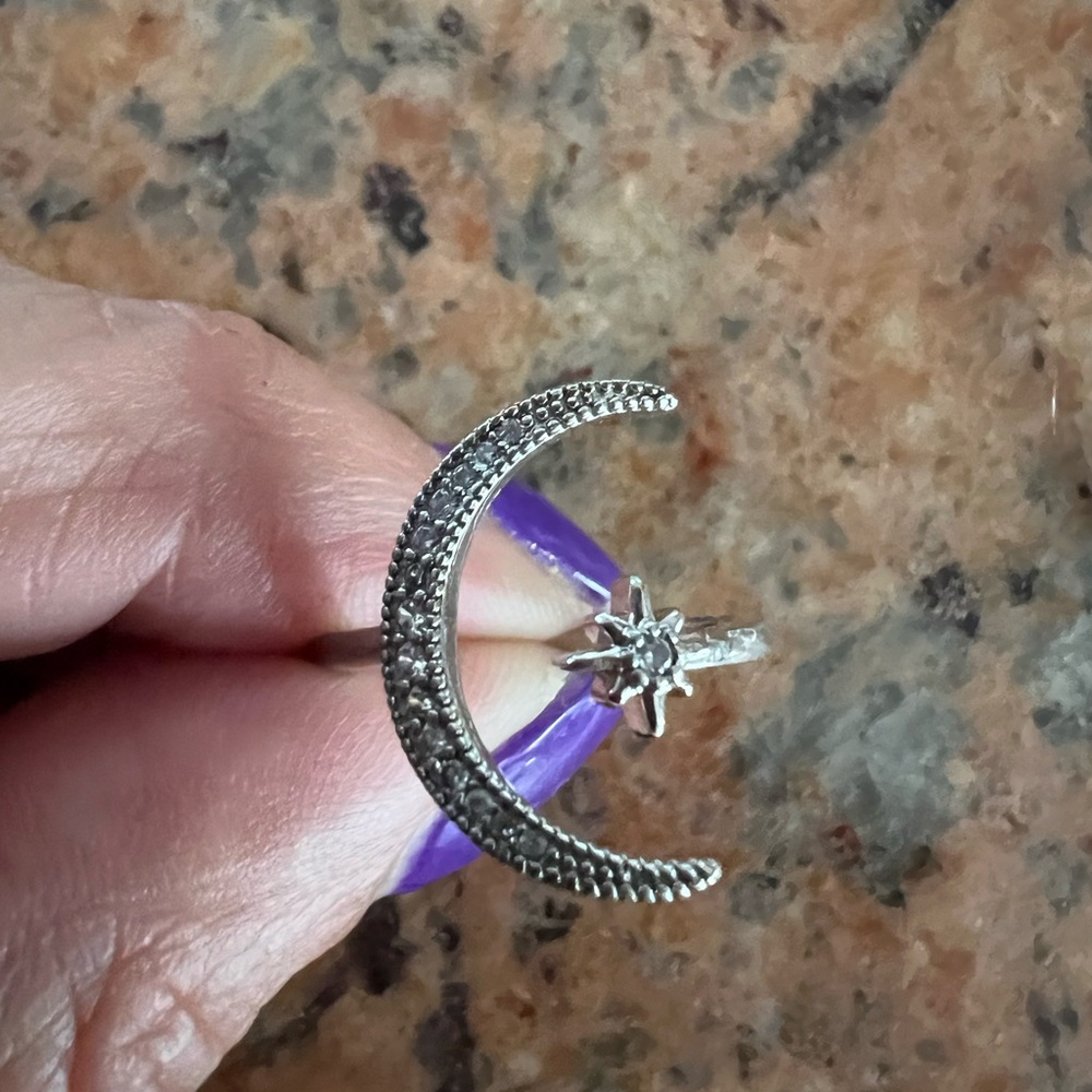 Silver Celestial Ring Set With Moon And Stars - image 7